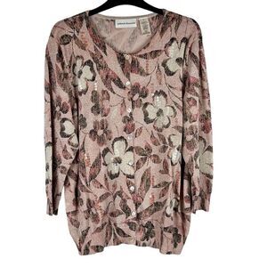 Alfred Dunner Glitter Sequin Floral Cardigan Large